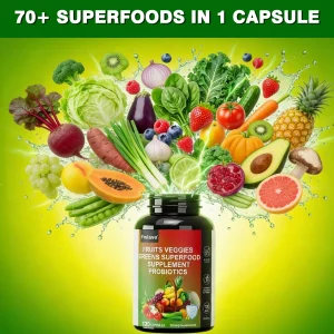 Fruits and Veggies Supplement Reds & Green Superfood - Balance of Over 70 Fruit & Vegetable Supplements Capsules with Probiotics