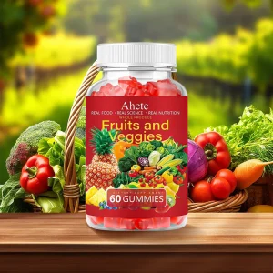 AHETE Fruits & Veggies Gummies - 15 Fruits & 14 Greens, 1200mg Total Produce Blend Per Serving, With Multiple Vitamins,