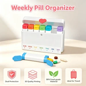 Portable Weekly Pill Case 7 Days x 2  Vitamin Holder Container
