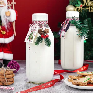 2PCS Glass Milk Bottle With Lid, 32 Oz Capacity, - Thumbnail Image 4