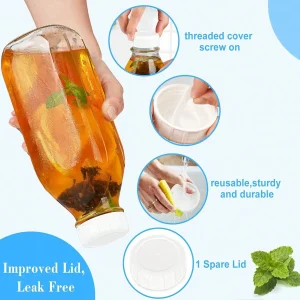 2PCS Glass Milk Bottle With Lid, 32 Oz Capacity, - Thumbnail Image 2