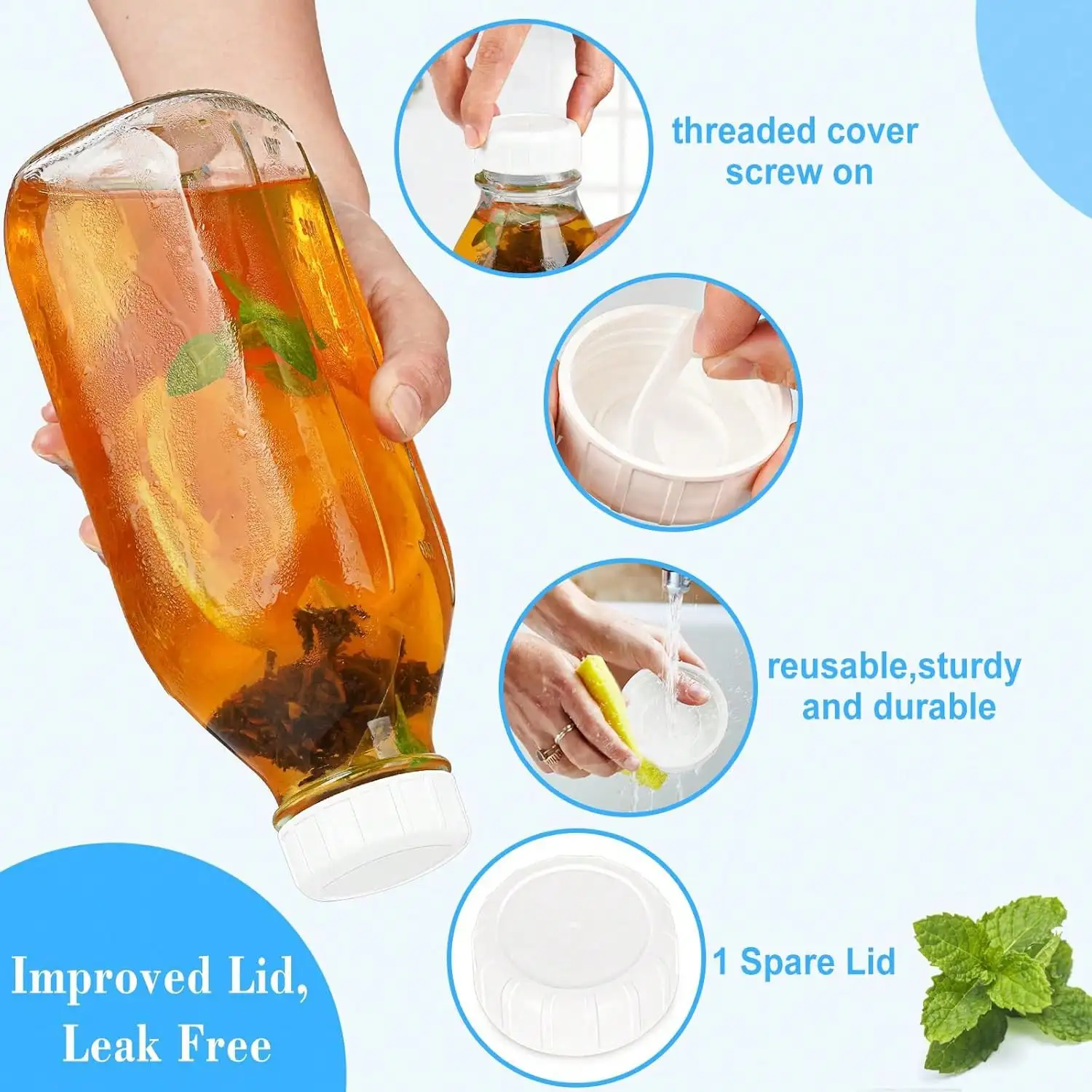 2PCS Glass Milk Bottle With Lid, 32 Oz Capacity, - Image 2