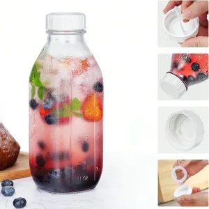 2PCS Glass Milk Bottle With Lid, 32 Oz Capacity, - Thumbnail Image 3