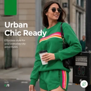 Trendy Women's 2 Piece Striped Sweatshirt