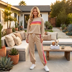 Women's Retro Stripe 2 Piece Sweatsuit - Thumbnail Image 2
