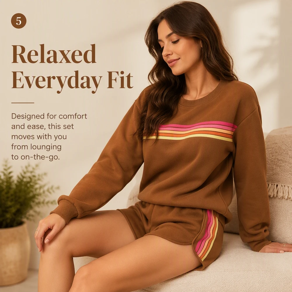 Trendy Women's 2 Piece Striped Sweatshirt - Image 4